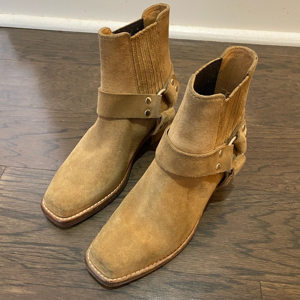 RE/DONE tan suede Calvary moto boot